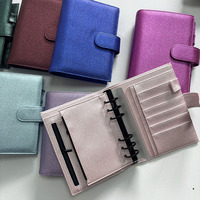 Y&G Wholesale A6 Couverture de carnet de budget en cuir PU grainé noir, finition nacrée métallique, avec anneaux, pour agenda, organisateur et planificateur, avec feuille de rechange