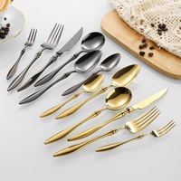 Ensemble de couverts de luxe en acier inoxydable doré, 6 pièces, finition miroir, pour mariage, couteau, fourchette, cuillère, compatible lave-vaisselle