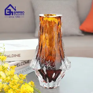 High-end el yapımı hazırlanmış sırlı renkli kristal cam çiçek vazo Amber renk ağır özelleştirilmiş tasarım dekor ile ev için
