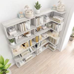 <b>Corner</b> Bookshelf Set Of 2 Light Grey 90 Cm And 80 Cm Extendable Free Combination Display Shelf For Living Room Or Bedroom - Product Image 3