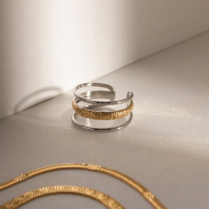 Two Tone Three Layer Open <b>Ring</b> For Women Geometric Fashion Jewelry Stainless Steel And Gold Plated - Product Image 3