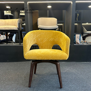 Keynes <b>Swivel</b> Dining Armchair Walnut Wooden Frame Chenille Upholstered Chair for Hotel Restaurant Commercial Space - Product Image 1