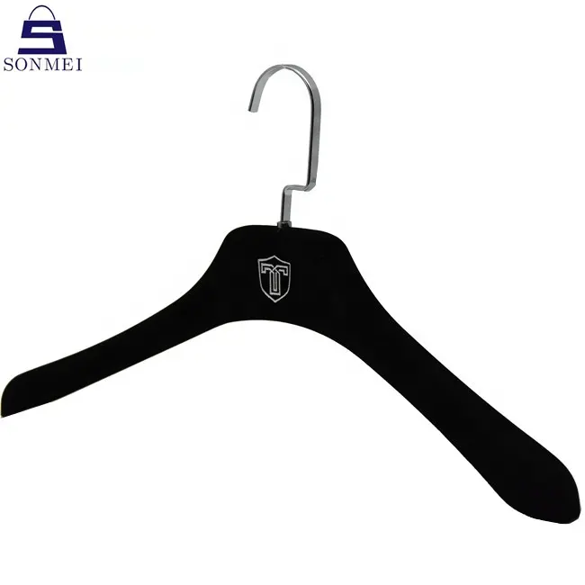 Customized flocked luxury black coat hanger velvet clothes hanger