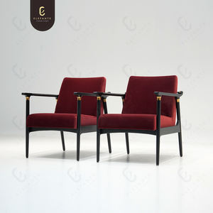 Antika özel kırmızı şarap oturma odası ahşap kumaş koltuklar - Product Image 3