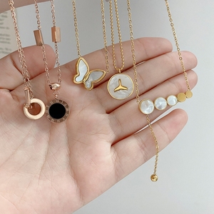 Collier pendentif chaîne claviculaire exquis G405 en acier titane, bijoux <span class=keywords><strong>de</strong></span> personnalité, collier pour femme - Product Image 2