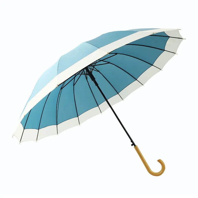 Yüksek kaliteli rüzgar geçirmez 16 kaburga toptan kişilik Logo baskı gökkuşağı düz şemsiye