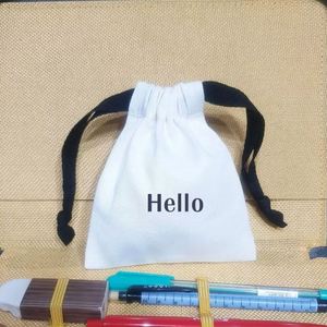 Small Promotion Storage <b>Pouch</b> Custom Logo Printed Cotton <b>Pouch</b> <b>Drawstring</b> Bag Organic Cotton Packing <b>Pouch</b> With Black Ribbon - Product Image 1