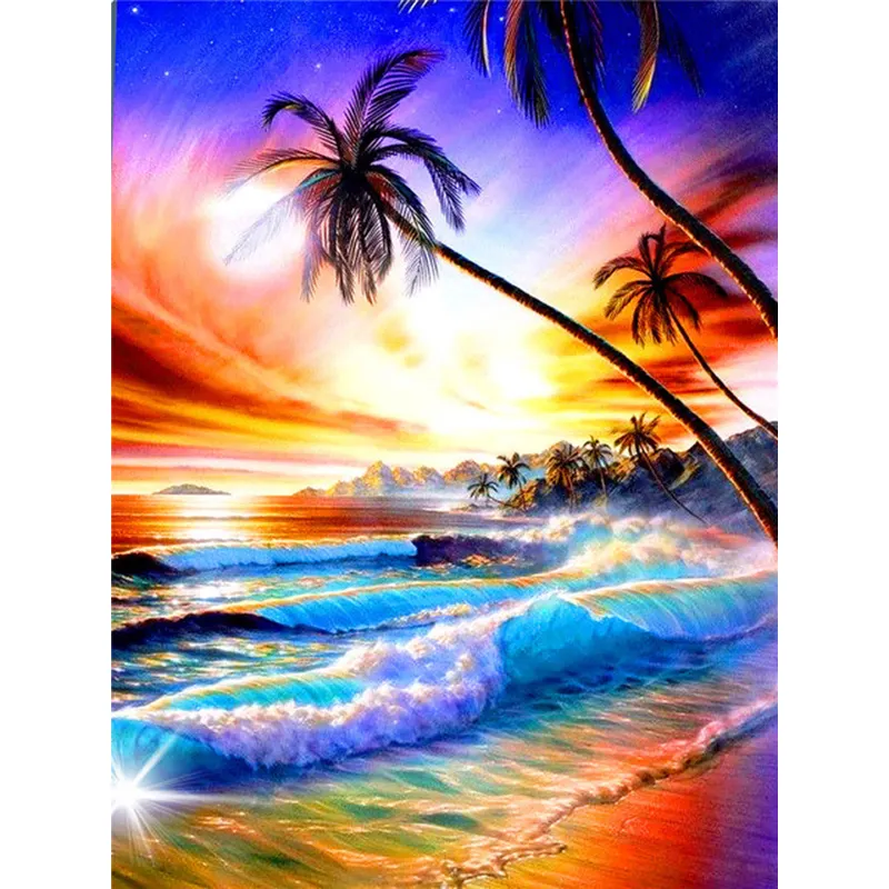 Landscape Diamond Painting Seaside Sunset 5D DIY Full Square Drill Diamond Embroidery Kits Mosaic Crystal On Canvas For Decor