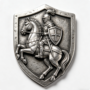 Escudo Medieval Personalizado en Aleación de Zinc con Relieve 3D, Forma de Escudo Plateado Antiguo para el Día del Padre o el Año Nuevo Chino - Product Image 1