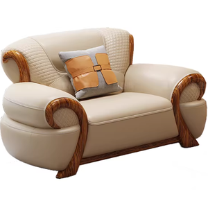 Ensemble de canapés sectionnels de luxe en cuir véritable, design européen avec pieds en bois d'ébène pour salon ou appartement d'hôtel - Product Image 6