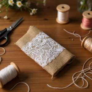 Nastro di lino Ilan 30cm x 1,8M con design floreale in pizzo per artigianato e decorazioni - Product Image 2