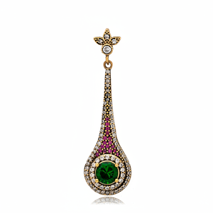 <b>Emerald</b> CZ Round Stone Authentic Handmade <b>Pendant</b> Necklace Turkish Handmade Wholesale 925 Sterling Silver Jewelry - Product Image 2