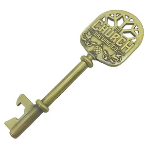 Promotional gifts Antique brass zinc alloy key chain with unique shape and printed pattern Bottle Opener
