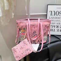 Sac fourre-tout graffiti grande capacité pour femme, sac à main mignon en PU avec fermeture éclair, sac à bandoulière élégant pour l'université, la plage ou le travail