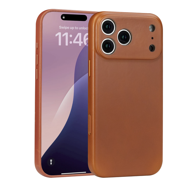 Full-Grain Cowhide Leather Bumper Case for iPhone 17/17 Pro/17 Pro Max Shockproof Protective Cover Wholesale OEM Factory