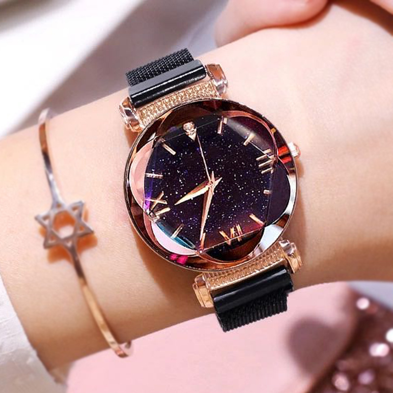 RORIOS Montre Mécanique Automatique Femme – Cadran Ciel Étoilé Diamants Simulés Lumineuse Acier Inox