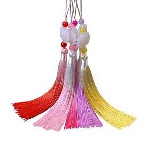 Colgante decorativo de poliéster con nudo de doble dinero y borla de nudo chino personalizada, de seda helada, para accesorios de abanico y marcapáginas - Product Image 4