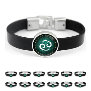 Earie Gemini <span class=keywords><strong>Cancro</strong></span> Leo Virgo Bilancia Scorpione Sagittario Capricorno Acquario Pisces Segno zodiacale <span class=keywords><strong>Oroscopo</strong></span> in vera pelle bracciale - Product Image 2