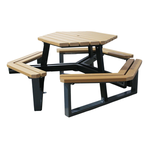 Mobili per esterni WPC tavolo in <span class=keywords><strong>legno</strong></span> con sedia al di fuori del ristorante <span class=keywords><strong>giardino</strong></span> Patio 6 posti tavolo da Picnic <span class=keywords><strong>panca</strong></span> con foro ombrello - Product Image 5