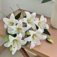 Bunga Lily Putih Pink Besar 2 Tangkai, Bahan Plastik Film Cetak 3D, Bunga Artifisial Realistis 50 Pcs, Tahan Air, Modern untuk Rumah