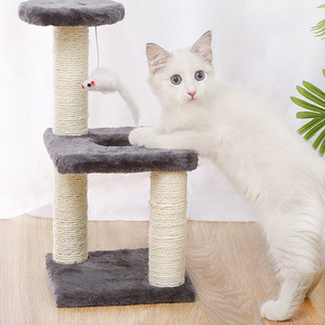 Pipi Tao Cat Tree Three Tier Sisal <b>Scratch</b> <b>Post</b> Gray Brown Durable Simple Design For Cats - Product Image 5