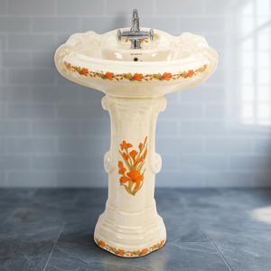 Juego de Lavabo con Pedestal de Porcelana Sanitaria, Modelo Big Sterling, Acabado Rojo Brillante, Fácil de Limpiar, Ecológico, Diseño Moderno - Product Image 6