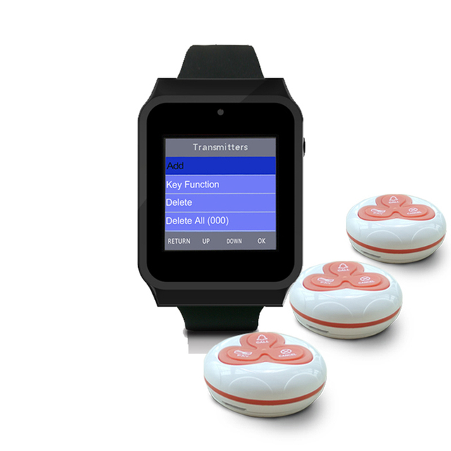2019 China Supply Wireless Calling Paging System One Watch With Three Call Button Pagers for Restaurant Office
