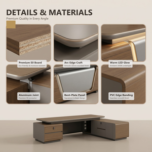 Mesa de <span class=keywords><strong>Oficina</strong></span> Modular de Madera para CEO, <span class=keywords><strong>Escritorio</strong></span> Ejecutivo de <span class=keywords><strong>Diseño</strong></span> Moderno, Superficie de Madera de Nogal, Juego de <span class=keywords><strong>Escritorio</strong></span> y Silla de <span class=keywords><strong>Oficina</strong></span> Gris - Product Image 4