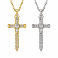 ARNAN Collier Croix Chrétienne Unisexe en Laiton avec Pendentif Zircon, Chaîne à Maillons Style Vintage Punk, Bijou Tendance, Cadeaux en Gros