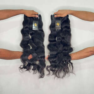 Paquete de cabello humano de templo indio, proveedores de extensiones de cabello humano ondulado rizado indio alineado con cutícula virgen de doble estiramiento - Product Image 1