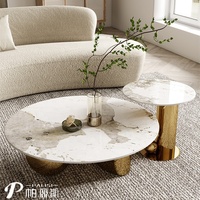 Ensemble de meubles de table basse de salon rond de luxe moderne base dorée ensemble de table centrale de designer italien en pierre prix d'usine