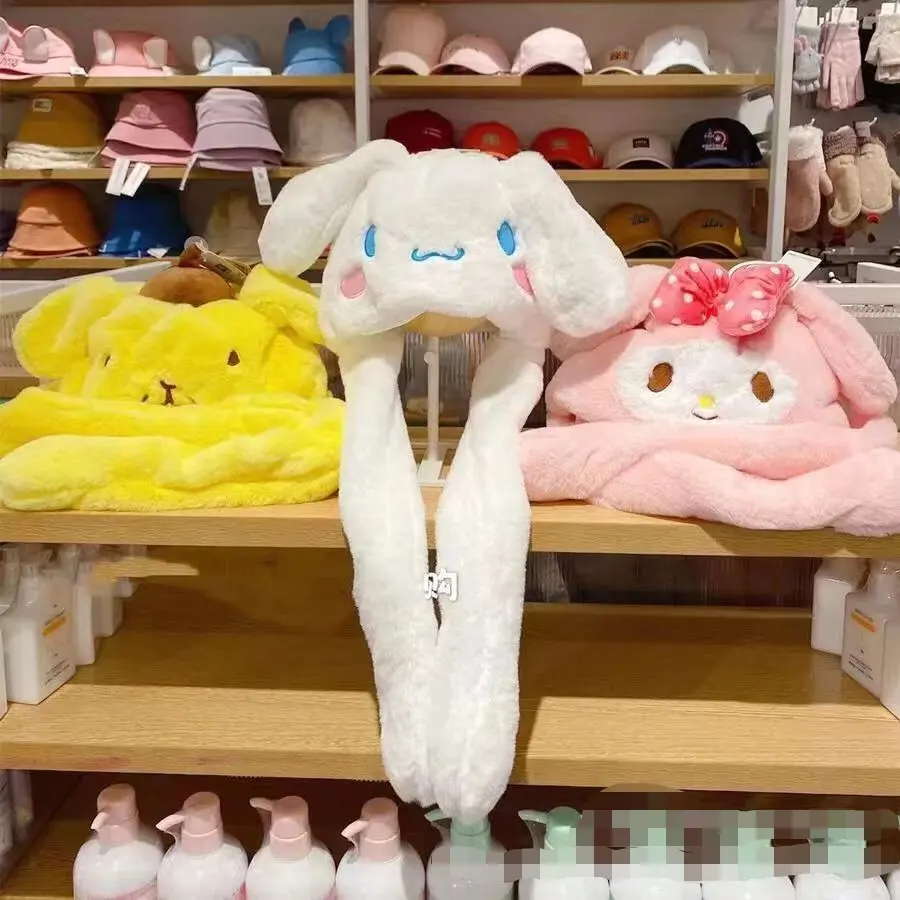 Topi telinga kelinci kustom Anime warna-warni lucu dapat bergerak/melompat topi kelinci populer hadiah pacar bergerak untuk dewasa