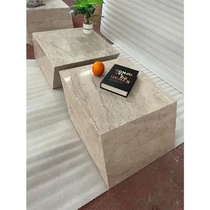 Diamond design natural pink marble stone plinth center table square modern luxury marble side stone coffee table