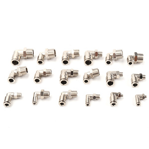 Raccord rapide pneumatique à angle droit en cuivre nickelé pour tuyau d'air avec coude PLG, pièces pneumatiques - Product Image 1
