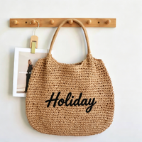 Sac fourre-tout tendance en paille tressée avec broderie, léger, en crochet, pour la plage et les voyages – Collection Été 2026