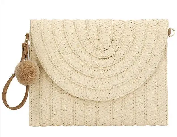 Bestseller Mode flauschige Stroh gewebte Handtasche Damen manuelle Stroh gewebte horizontale Tasche Umschlag Handtasche