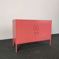 Armoire de rangement en métal rose à 2 portes, meuble TV pour salon et maison, armoire de cuisine style urbain