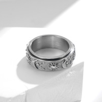 RFJEWEL chaud classique rétro hommes étoile lune soleil acier inoxydable or/argent/noir plaqué rotation soulager le Stress anneau