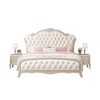 Lit Queen-Size en Bois Massif Style Américain Luxe Léger, Designs Sculptés Français et Européens, Lit de Mariage Cupidon pour Jeunes Mariés, Multifonctionnel