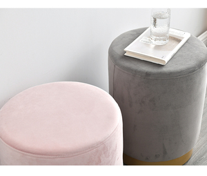 Puf Otomano Redondo de Terciopelo <span class=keywords><strong>Azul</strong></span> Moderno con Base Metálica para Sala de Estar, Venta al por Mayor - Product Image 4