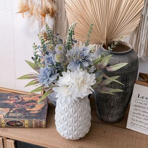 CallaFloral Dahlia Bouquet <b>Artificial</b> <b>Flowers</b> White And Blue Wedding Decor Home Craft INS Style Cross Border Ecommerce - Product Image 1