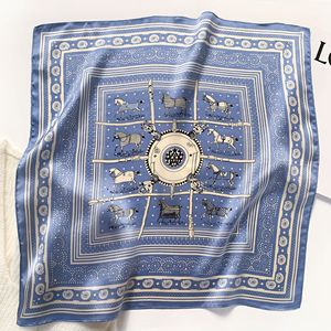 批发2022新设计100% 真丝小方领领带围巾奢华马印花女式轻质21英寸真丝围巾 - Product Image 3