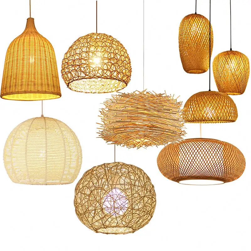 Bamboo lampshade rattan pending lamp rattan arc lamp Handmade Bamboo Chandelier Pendant Modern Light made in China