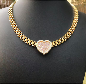 Collar de Moda Personalizado con Cadena de Eslabones Tipo Nugget de Acero Inoxidable, con Colgante de Corazón con Circonita y Piedra de Nacimiento de 12 Meses - Product Image 1