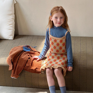 Ensemble de deux pièces pour filles, style coréen, 100% coton, pull, veste <span class=keywords><strong>sans</strong></span> manches en tricot <span class=keywords><strong>crochet</strong></span>é, épaissi, motif floral - Product Image 5