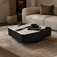 Table basse moderne en marbre blanc Panda de grande taille avec base en bois, table à thé moderne pour salon et hall d'hôtel
