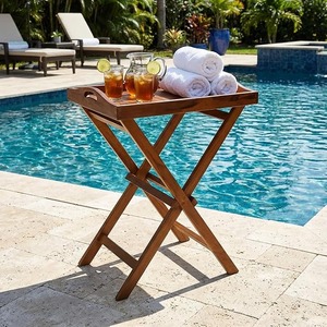 Table d'appoint en bois avec <span class=keywords><strong>plateau</strong></span> amovible, design pliable, facile à ranger, structure à <span class=keywords><strong>pieds</strong></span> croisés, forte capacité de charge - Product Image 5