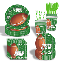 Fournitures de fête sur le thème du rugby pour anniversaire et fête des pères, assiettes, gobelets, serviettes, nappes et bannières jetables écologiques en papier