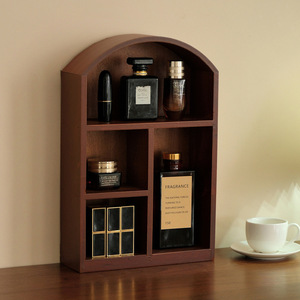 Armoire <span class=keywords><strong>murale</strong></span> cintrée marron foncé, meuble de rangement en bois avec portes vitrées et tiroir pour salon et entrée - Product Image 5