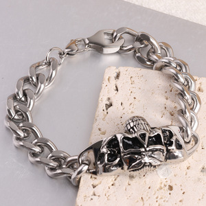Pulsera de Calavera para Hombre, Cadena de Acero de Titanio, Joyería Punk Hip Hop, Diseño Geométrico de Esqueleto, Color Acero AD1076 - Product Image 3